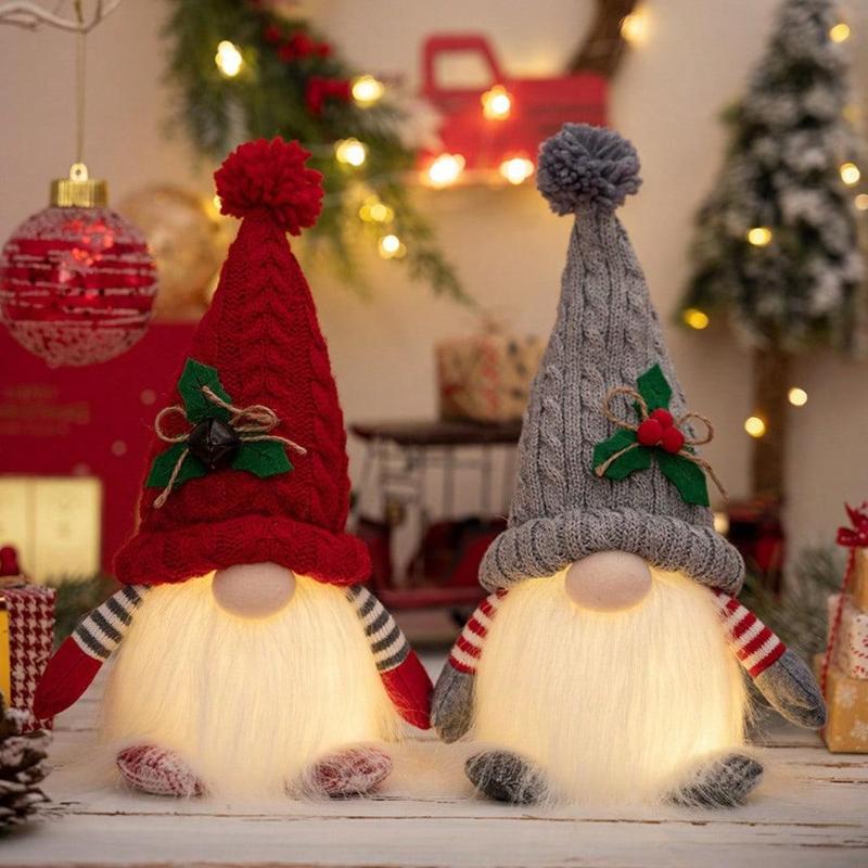 Light Up Christmas Gnome Doll, 1 Count Battery Operated LED Winter Tabletop Decoration, Festive Holiday Light Decoration, New Year Glowing Faceless Doll [without Battery]