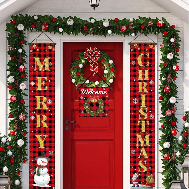 Christmas Themed Door Banner, 3 Counts set Merry Christmas Door Hanging Banner, Door Decoration for Home Party Festival