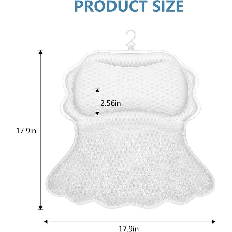 Bath Pillow, Relaxing Bath Pillows for Tub Neck and Back Support Soft 4D Breathable Air Mesh Ergonomic Bathtub Pillow with 6 Strong Suction Cups and Hook Luxury Bathroom accessories,White