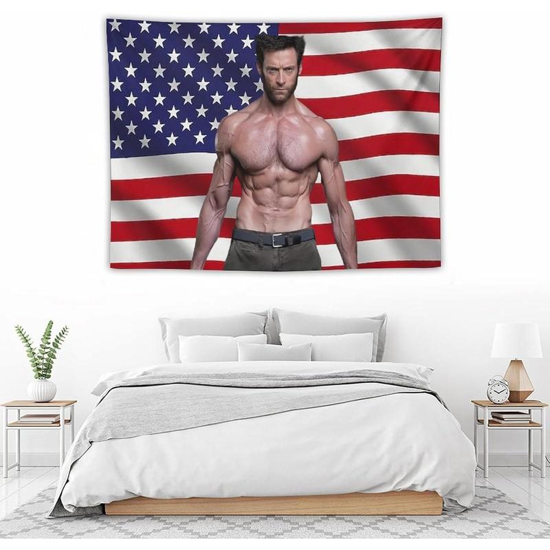 Art Tapestry Hugh American Jackman Flag Tapestry Flag Poster Blanket for College Dorm Cave Bedroom Living Room Office Party Decor Merch Fan Gift