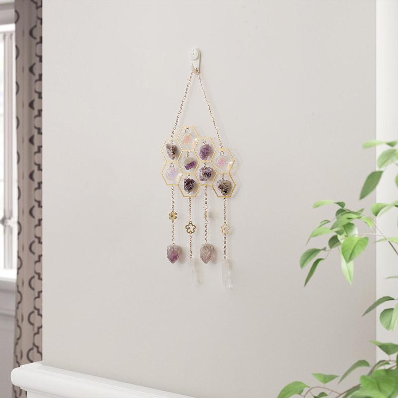 Honeycomb Crystal Stone Sun Catcher, 1 Count Sun Catcher Hanging Decoration, Wind Chime for Home Living Room Courtyard Garden Window