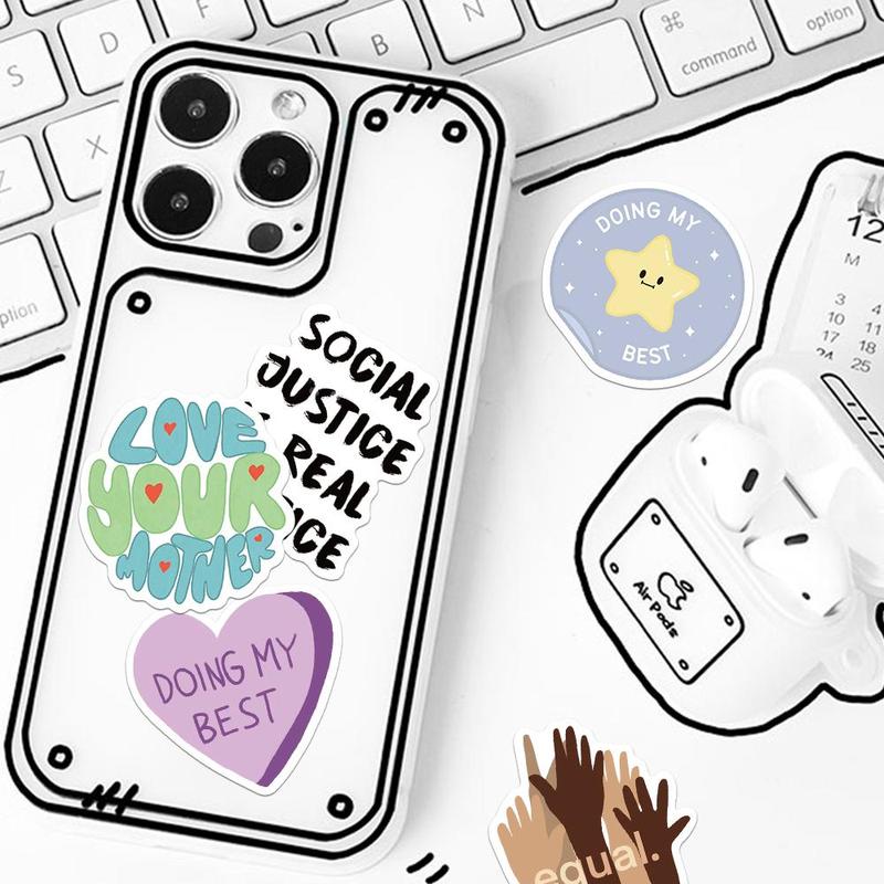 Social Justice Themed Sticker, 50pcs set Cartoon Decorative Sticker, DIY Decals for Water Bottle, Laptop, Phone Case, Scrapbooking, Journal Making