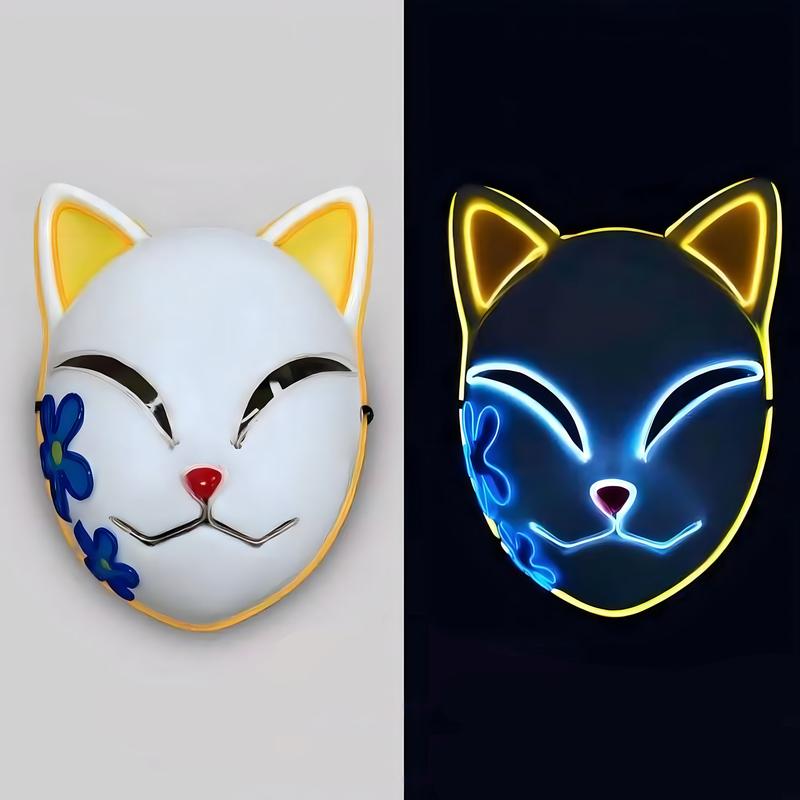 Demon Slayer Kitsune Fox Mask EL Wire | 3 Lighting modes | Light Up LED for Halloween, Festivals, Raves, Cosplay, Adjustable Accessory Pack Strap Set