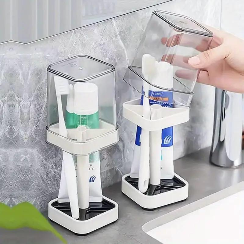 Toothbrush Holder with Cover, 3 Slots Toothbrush and Toothpaste Holder, Bathroom Counter Organizer for Electric Toothbrushes, Toothbrush Holder Only