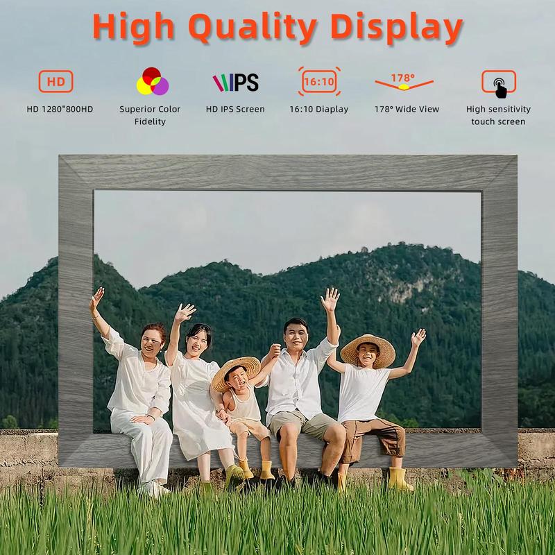 [Christmas Gift] 10.1-inch WiFi Digital Photo Frame, HD IPS Touch Screen, Auto Rotate, Photo Sharing via Frameo - Home & Office Wall Decoration