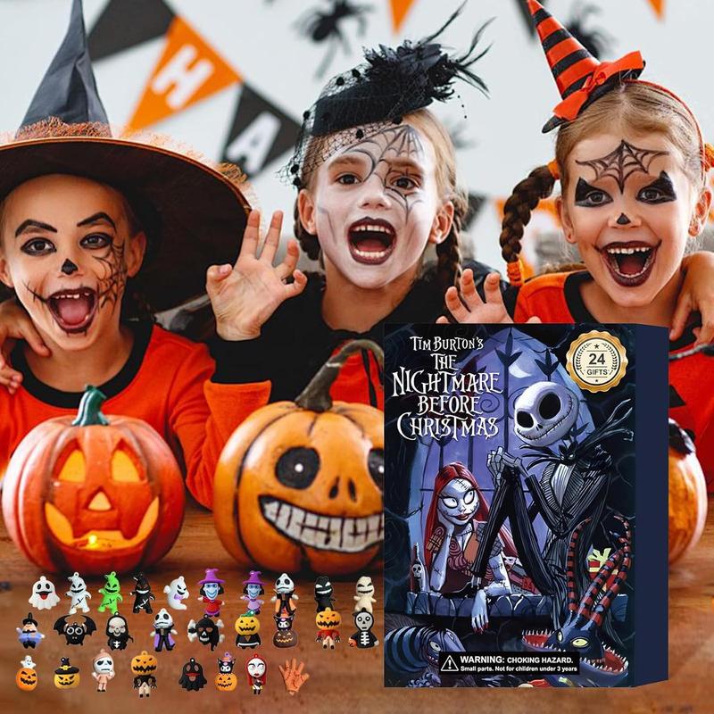 Halloween Advent Calendar 2024, Nightmare Before Christmas Advent Calendar, Halloween Horror Movie Figures Advent Atmosphere Ghost Countdown Calendar Toy Blind Box, Contains 24 Gifts