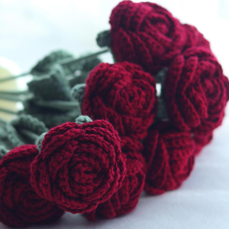 Crochet Rose Artificial Flower, 10pcs set Handmade Knitting Rose, Decorative Flower for Home Party Wedding Office Festival