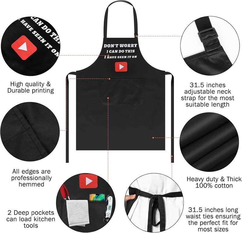 Funny Aprons for Men Black Apron Gift for Father, Husband, Chef Cooking Bib Apron for Kitchen Baking Gardening