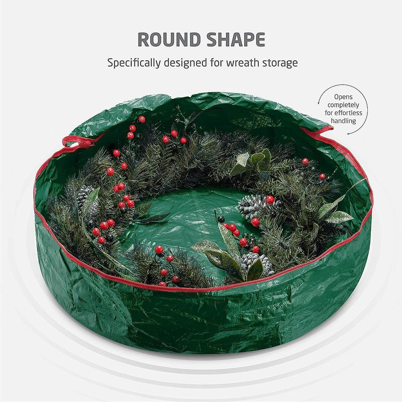 Christmas Wreath Storage Bag, 1 Count Large Wreath Storage Container with Double Zippers and Handles, Suitable for Indoor & Outdoor