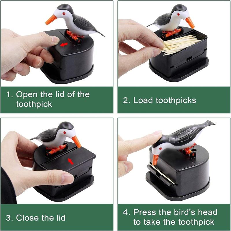 Little bird toothpick dispenser, creative push-type toothpick bird dispenser, toothpick holder. (black) Boxes Organiser