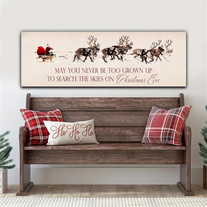 Reindeer & Santa Claus Pattern Wall Art, 1 Count Vintage Canvas Painting without Frame, Wall Art for Home Living Room Bedroom Decor