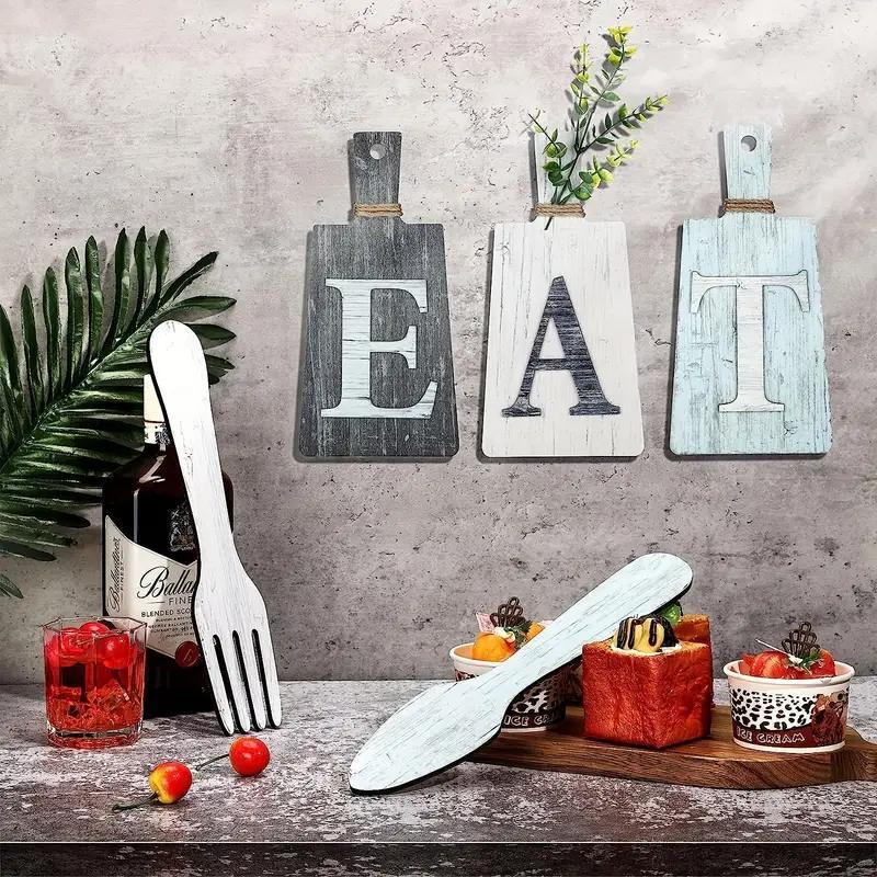 Wooden Kitchen Decoration Plaque, 5 Counts set Eat Letter & Sunflower Pattern Hanging Wall Art, Wall Decor for Home Kitchen Dining Room