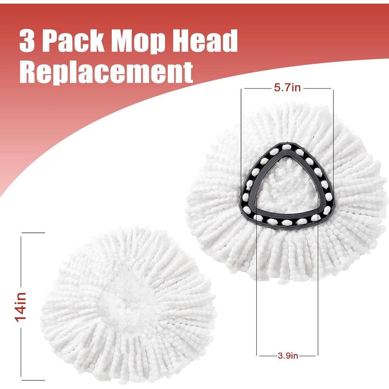 Mop Head Replacement, 3 Pack Spin Mop Refill Replace Head Compatible for Ocedar Easywring 1-Tank System, Great Cleaning Power, Microfiber, Helper for Housework, Machine Washable and Easy-to-Replace