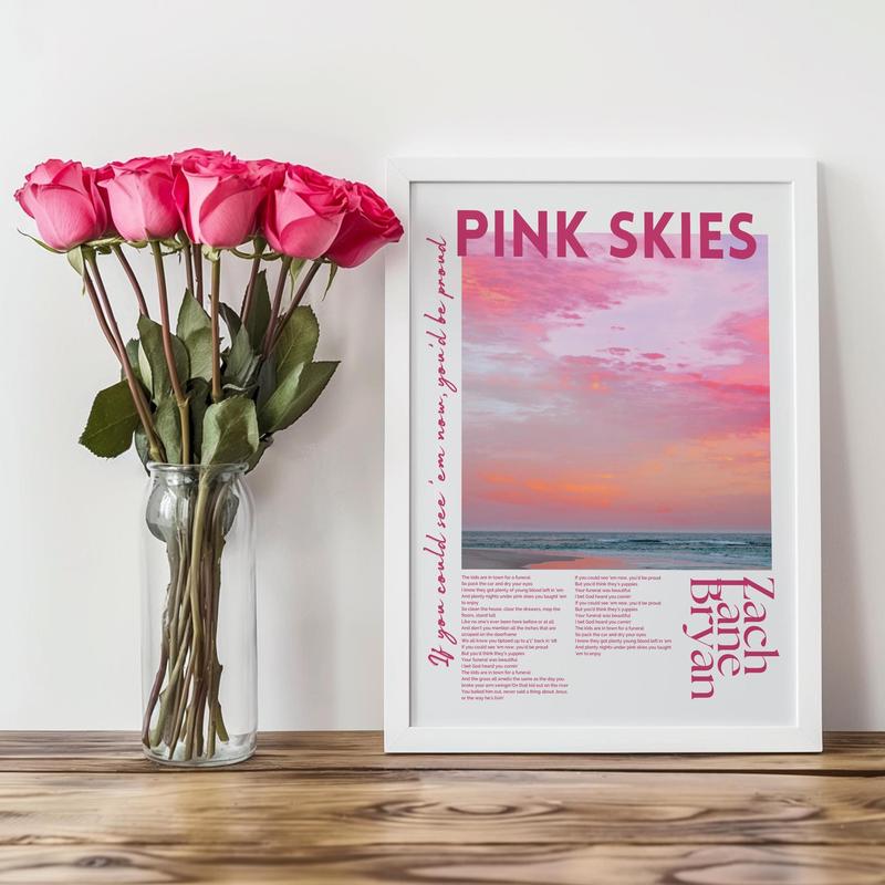 JamesGift Pink Skies Song Poster No Frame - Art Print, Preppy Wall Art, Coastal Cowgirl, Romantic Print, College Apartment Home Decor