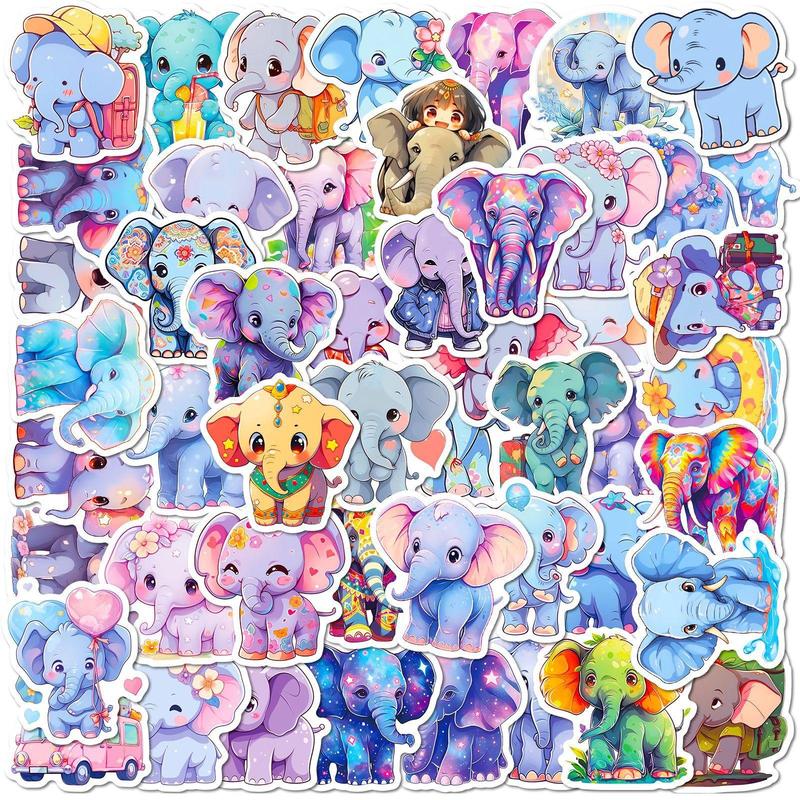 50pcs Cartoon Cute Elephant Series Sticker, Waterproof Sticker Pack for Wall Water Bottle Skateboard Helmet Car Bike Luggage Laptop