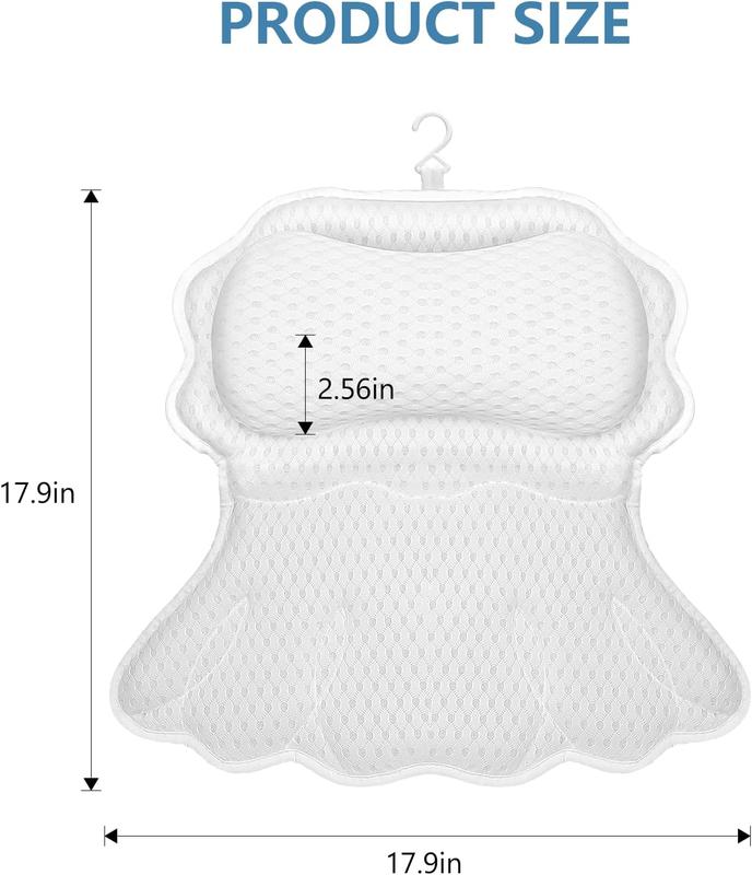 Bath Pillow, Relaxing Bath Pillows for Tub Neck and Back Support Soft 4D Breathable Air Mesh Ergonomic Bathtub Pillow with 6 Strong Suction Cups and Hook Luxury Bathroom Accessories,White