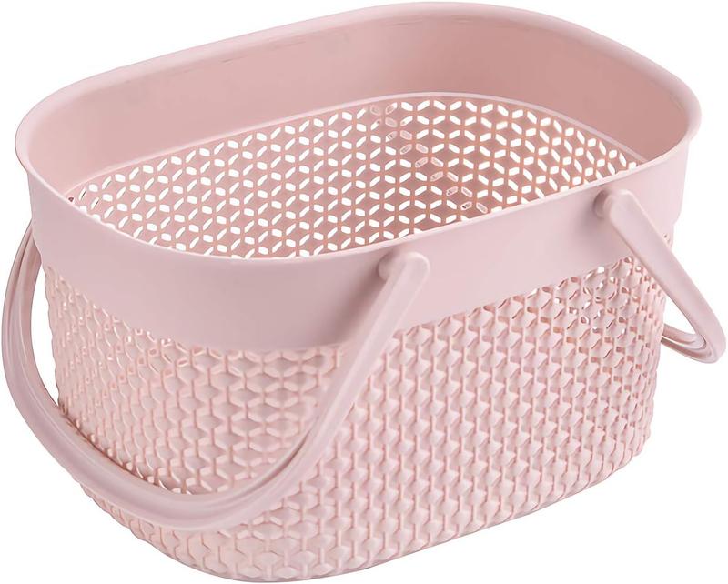 2 Pack Plastic Shower Caddy Basket, Portable Organizer Storage Tote with Handles Toiletry Bag Bin Box for Bathroom, College Dorm Room Essentials, Kitchen, Camp, Gym, Pink