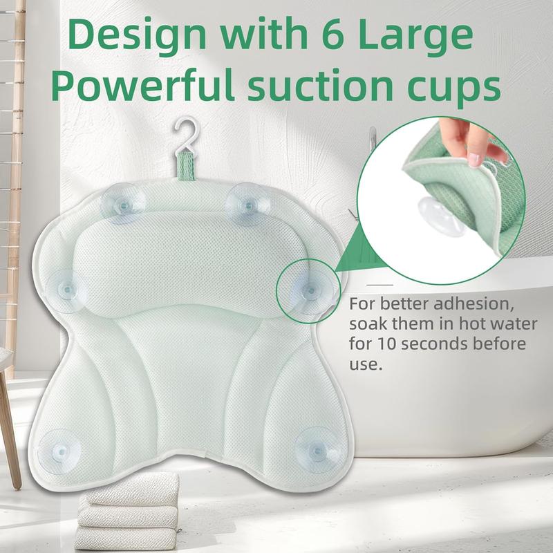 Bath Pillows for Tub, Bath Pillow Luxury Bathtub Pillow, Soft Bath Tub Pillow for Bathtub for  and ,Bathtub  Pillow with  Suction Cups for Tub,Bathtub Accessories-Light Green