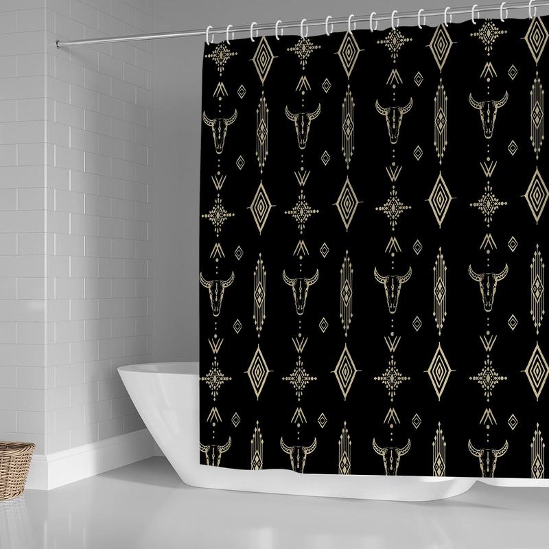 Boho Style Ox Head Pattern Shower Curtain, 1 Count Modern Waterproof Bathroom Curtain with 12pcs Hooks, Bathroom Decor Supplies for Home Hotel