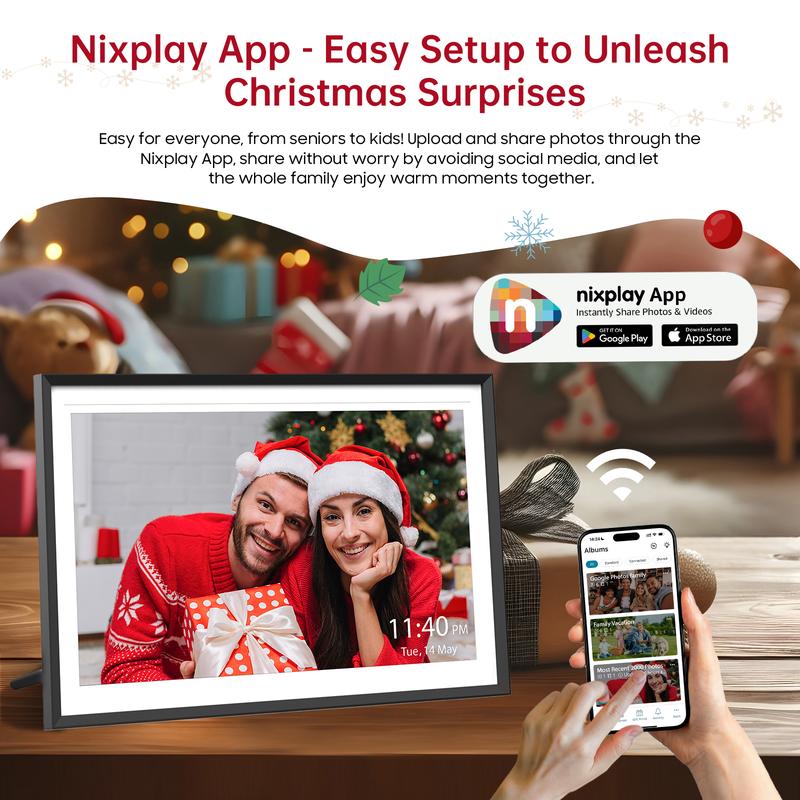 10.1 inch Nixplay Digital Picture Frame WiFi Video Picture Decor Frame, Desktop, Wall Mountable,Touch Screen Display, Support Alexa Google Photos, With 32GB Storage, Auto Rotate, Smart Electronic Picture Frame Christmas Gifts for Friends, Family