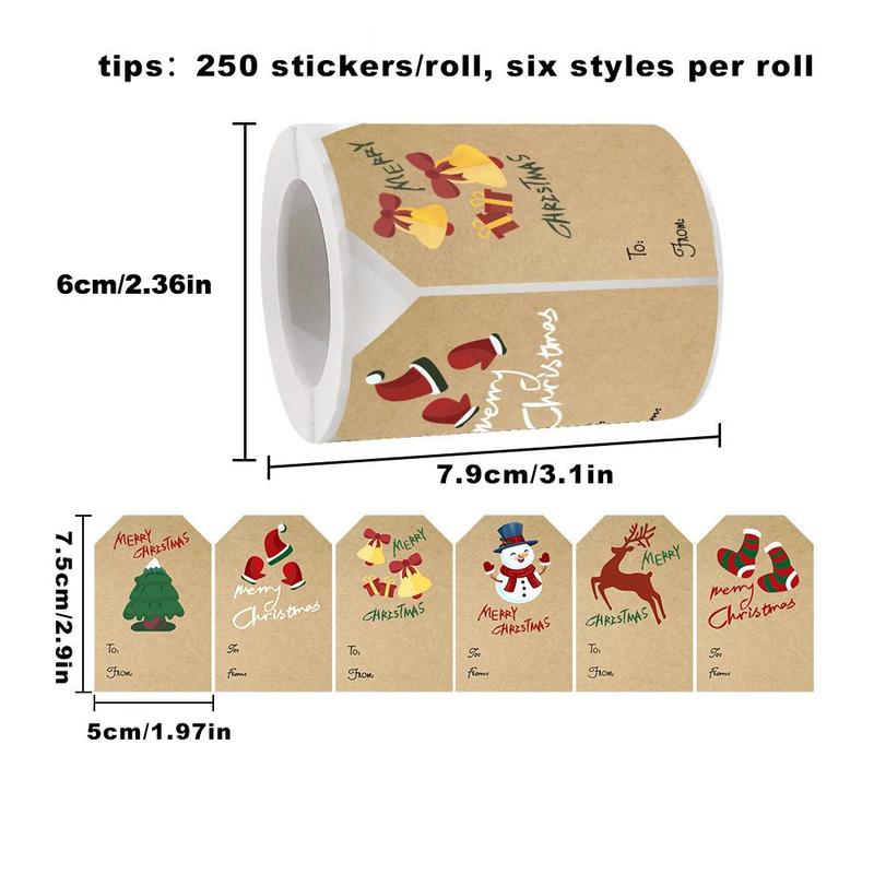 250pcs roll Christmas Decoration Sticker, Envelope Sealing Sticker, Label Sticker For Baking, Packaging, Gift Wrapping, Home Decor