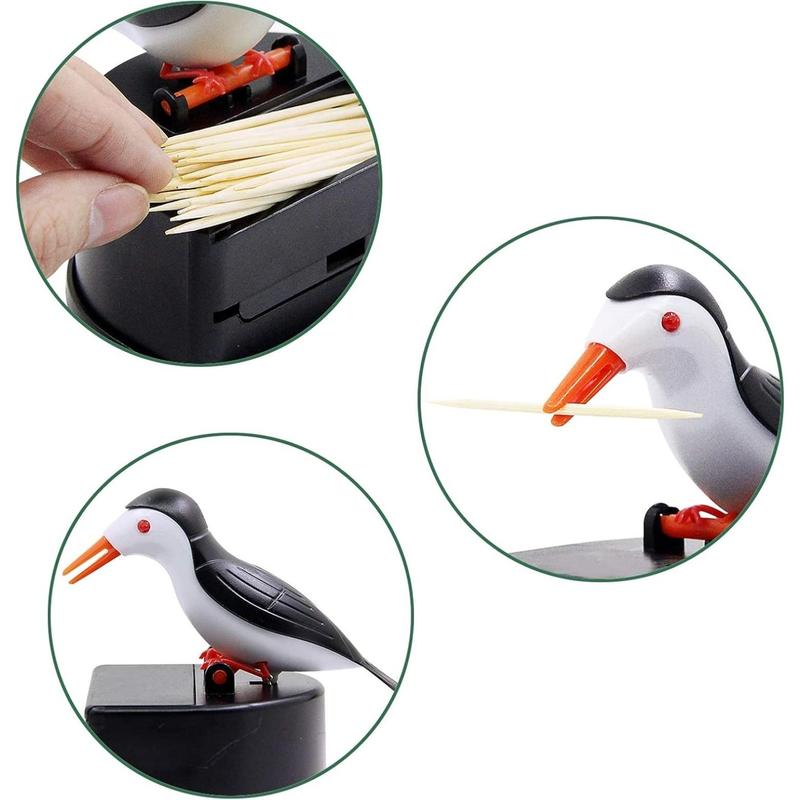 Little bird toothpick dispenser, creative push-type toothpick bird dispenser, toothpick holder. (black) Boxes Organiser