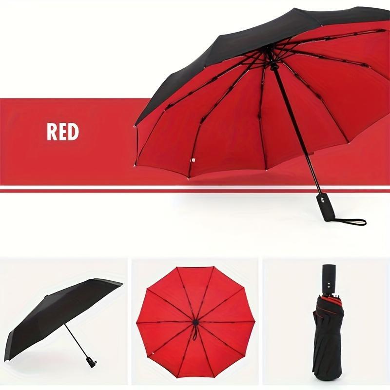 Double Layer Large Folding Umbrella, 1 Count 10-rib Automatic Open Umbrella, Waterproof & Windproof Durable Compact Umbrella for Outdoor Travel