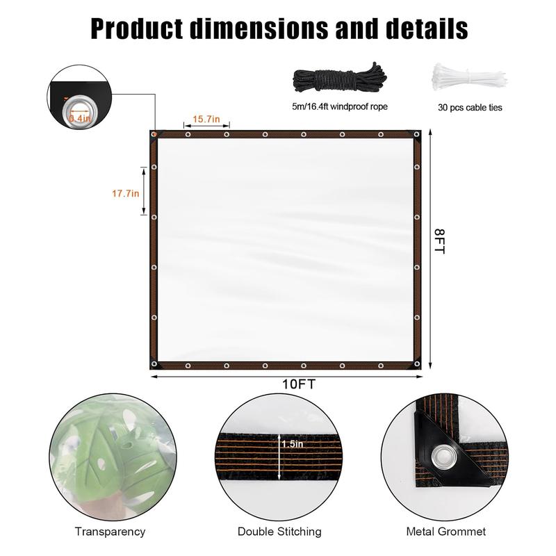 8x10 FT Clear Waterproof Tarps Heavy Duty Outdoor Garden Rainproof Covering,Clear Vinyl Tarp with Grommets for Henhouse Porch Canopy Plant Camping