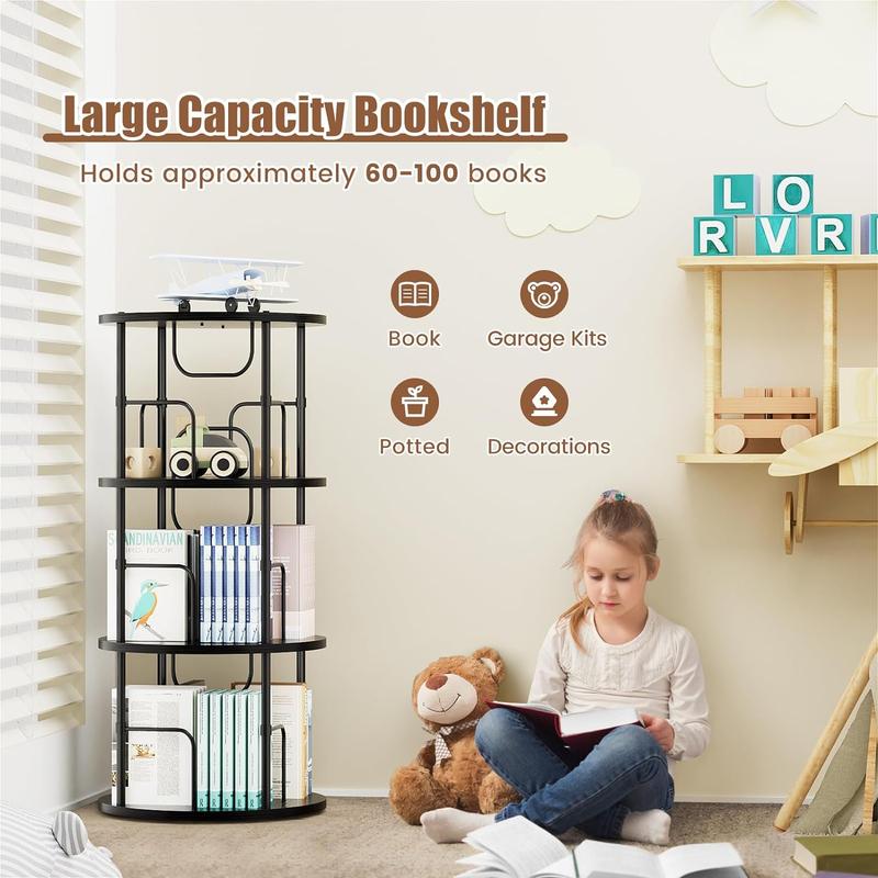 Flycity 3 And 5 Tier Rotating Bookshelf, 360° Display Rotating Bookcase Corner Storage Rack with Special Visible Partition Storage