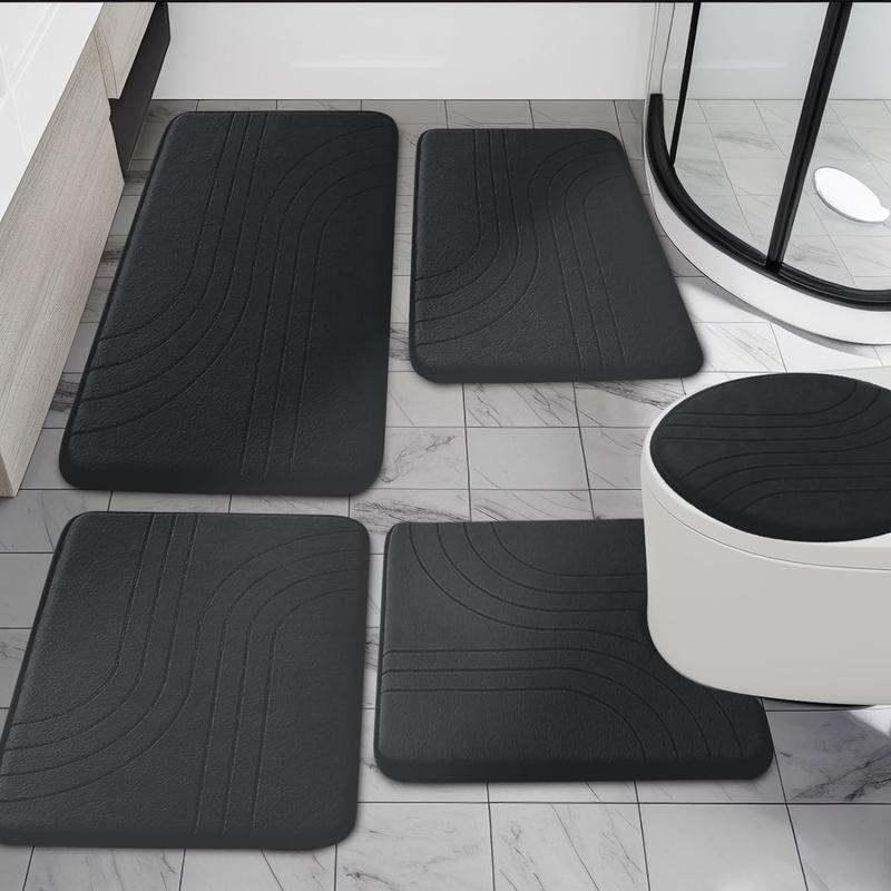 5PCS Memory foam gray bathroom carpet set, super absorbent bathroom mat set, anti-skid machine wash and quick dry, bathroom mat set(81*51+61*43+61*51+51*117+45*39cm)