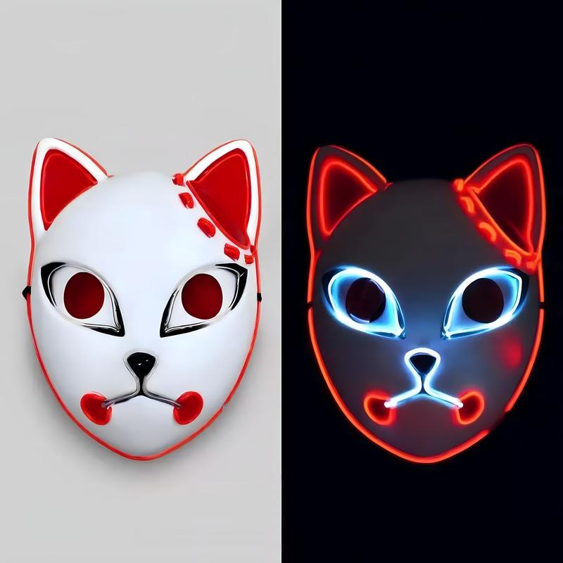 Demon Slayer Kitsune Fox Mask EL Wire | 3 Lighting modes | Light Up LED for Halloween, Festivals, Raves, Cosplay, Adjustable Accessory Pack Strap Set