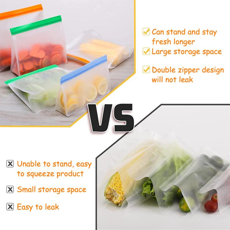 Reusable Food Storage Bags Stand Up, 10 Pcs Ziplock Reusable Freezer Bags, Leakproof Storage Gallon Bags, Reusable Food Bags, Sandwich Bags, Reusable Snack Bags