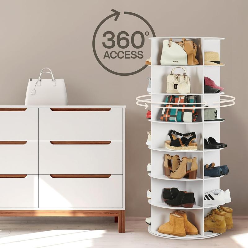 LOFT+IVY Rotating Shoe Rack Tower - 360 Spinning Organizer - Fits Up to 28 Pairs - Elegant 7-Tier Carousel Design for Stylish Shoe Storage Set