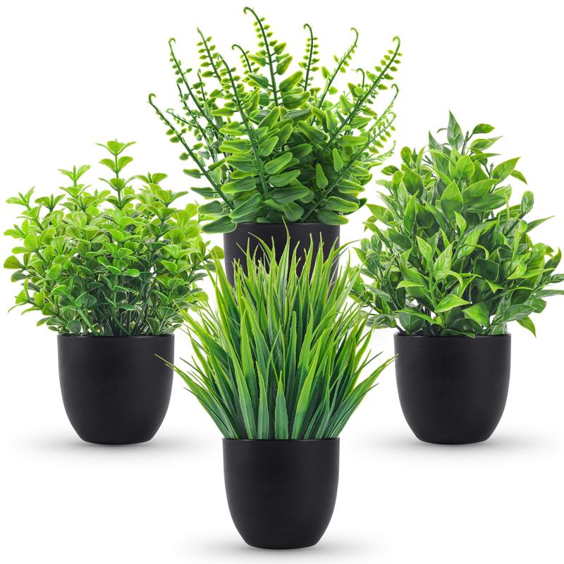 Fake Plants 4 Packs Artificial Plants Small Faux Plants Black Bathroom Accessories for Bathroom Home Office Table Decor Indoor Decorative Flower