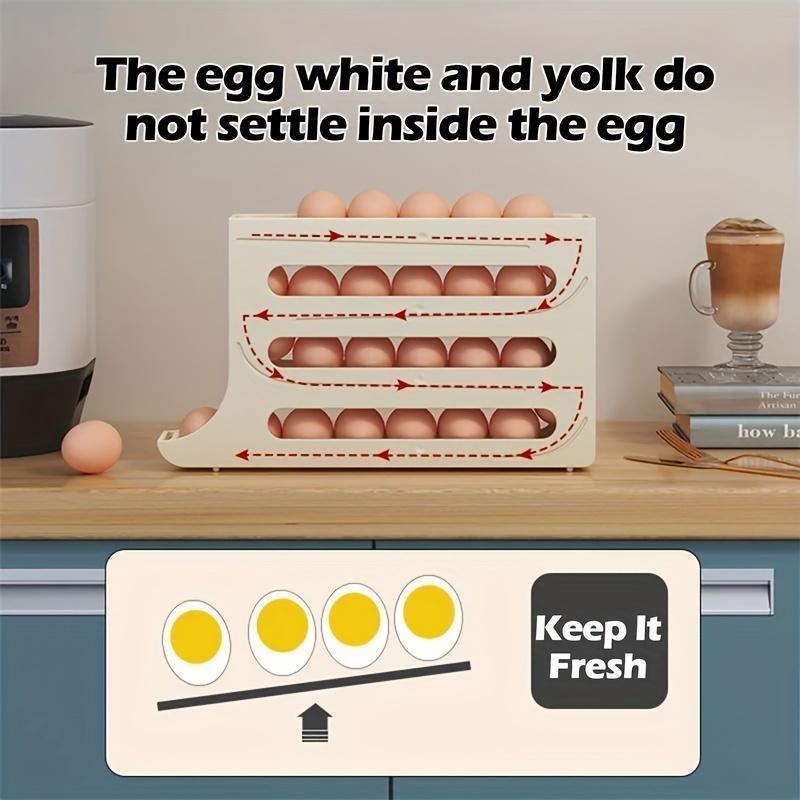 Refrigerator Egg Storage Box, Automatic Egg Rolling Rack, Large Capacity Egg Holder for Home Kitchen Dormitory Dining Room - Utensils