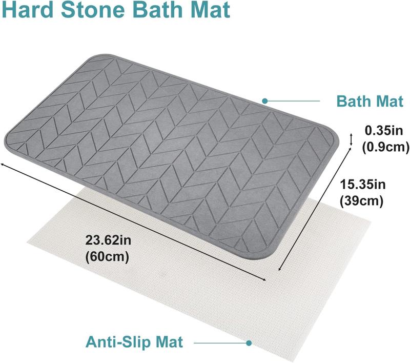 2 Pack Diatomaceous Earth Shower Mat, Stone Bath Mat, Nonslip Super Absorbent Fast-Drying Hard Bath Mat for Bathroom Shower Floor, 24 x 16 inch, Grey Arrow Design