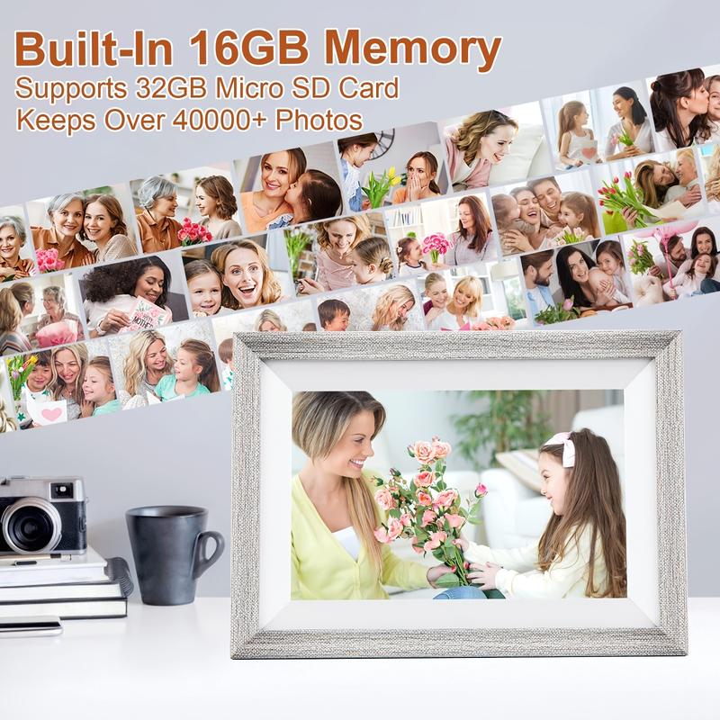 10.1 inch Smart WiFi Digital Photo Frame 1280x800 IPS LCD Touch Screen, Auto Rotation, Mobile Phone APP To Transfer Photos And Videos Cloud Photo Frame Super Large Capacity 16GB, Support TF Card Expansion Up To 32G