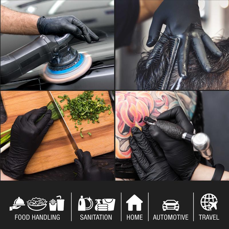 Salon World Safety Black Nitrile Disposable Gloves, Box of 100, Size Large, 5.0 Mil - Latex Free, Textured, Food Safe Cleaning