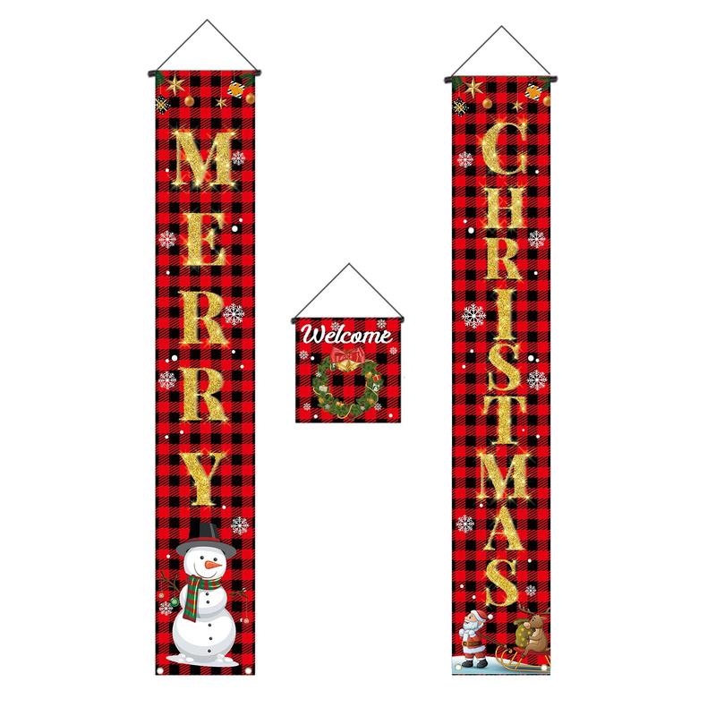 Christmas Themed Door Banner, 3 Counts set Merry Christmas Door Hanging Banner, Door Decoration for Home Party Festival