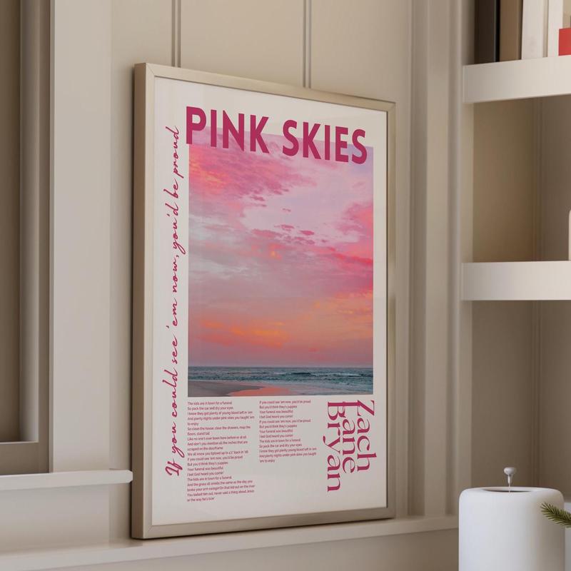 JamesGift Pink Skies Song Poster No Frame - Art Print, Preppy Wall Art, Coastal Cowgirl, Romantic Print, College Apartment Home Decor