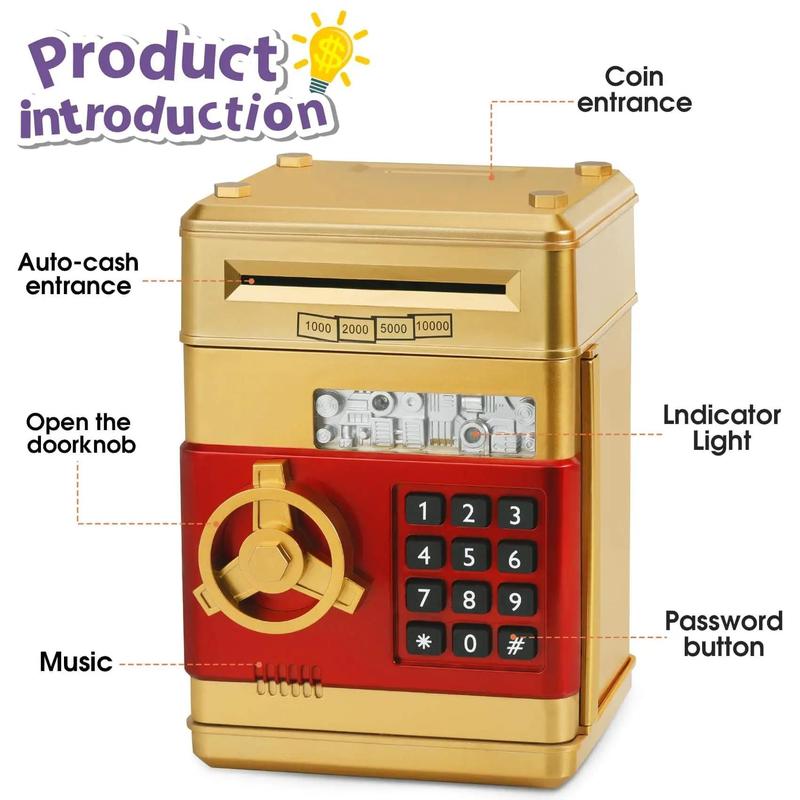 Money Bank, Electronic Savings Machine, Piggy Bank, Password Safe, Coin Saving Box, Money Deposit Box, Gift Ideas for Boys & Girls (Battery Required, Battery Not Included)