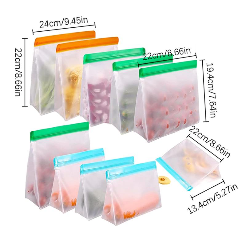 Reusable Food Storage Bags Stand Up, 10 Pcs Ziplock Reusable Freezer Bags, Leakproof Storage Gallon Bags, Reusable Food Bags, Sandwich Bags, Reusable Snack Bags