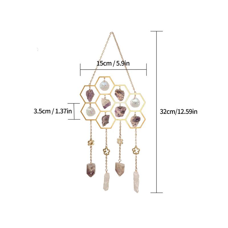 Honeycomb Crystal Stone Sun Catcher, 1 Count Sun Catcher Hanging Decoration, Wind Chime for Home Living Room Courtyard Garden Window