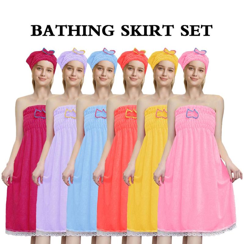 Women's 2pcs Bath Towel & Shower Cap Set, Soft Absorbent Bath Towel Set for Women