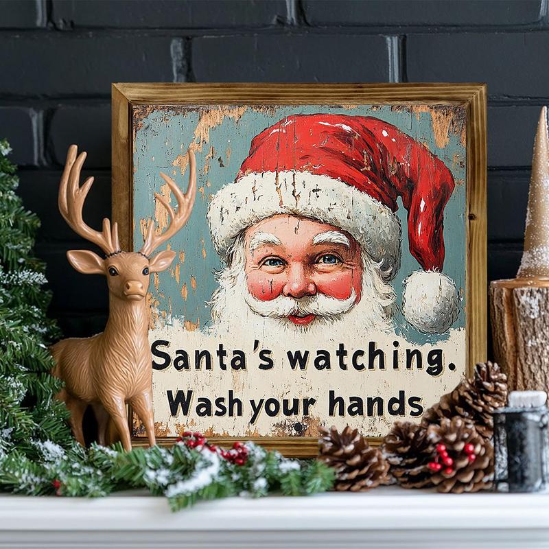 Vintage Santa Claus Design Wall Art, 1 Count Wooden Hanging Painting, Wall Decor for Home Living Room Bedroom, Christmas Decorations