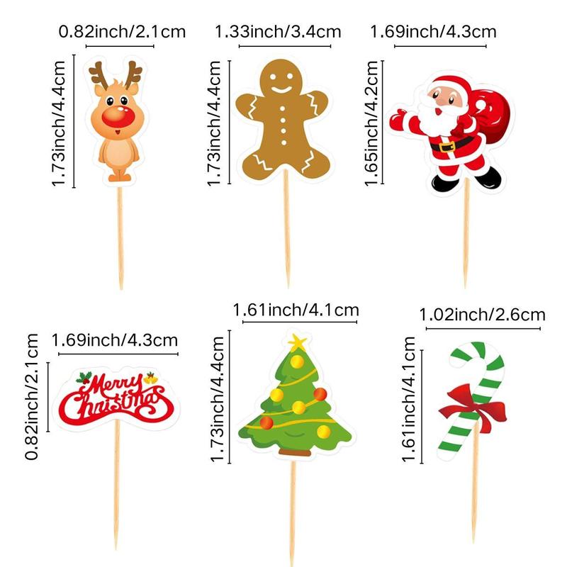 Christmas Themed Cupcake Topper, 24pcs set Cute Cartoon Cupcake Topper, Cake Decoration Supplies for Home Party Holiday