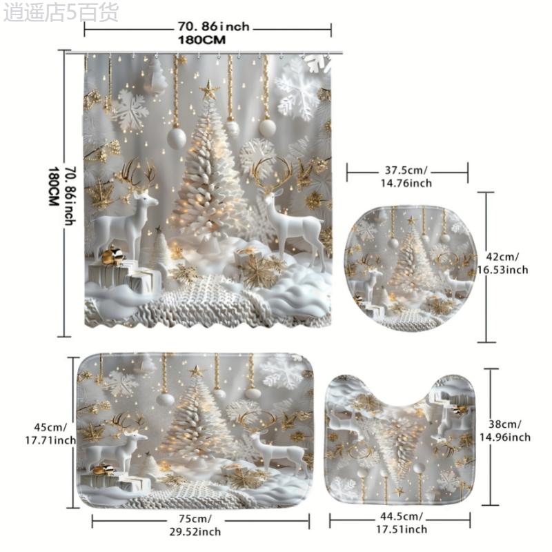 Snowman Shower Curtain - Christmas Snowmen Animal Design Shower Curtain Set - Waterproof, Digital Printed, Polyester - Bathroom - Christmas Enthusiasts, Home Adornment - Festive and Functional, Easy to Clean - Winter Wonderland Bathroom Del