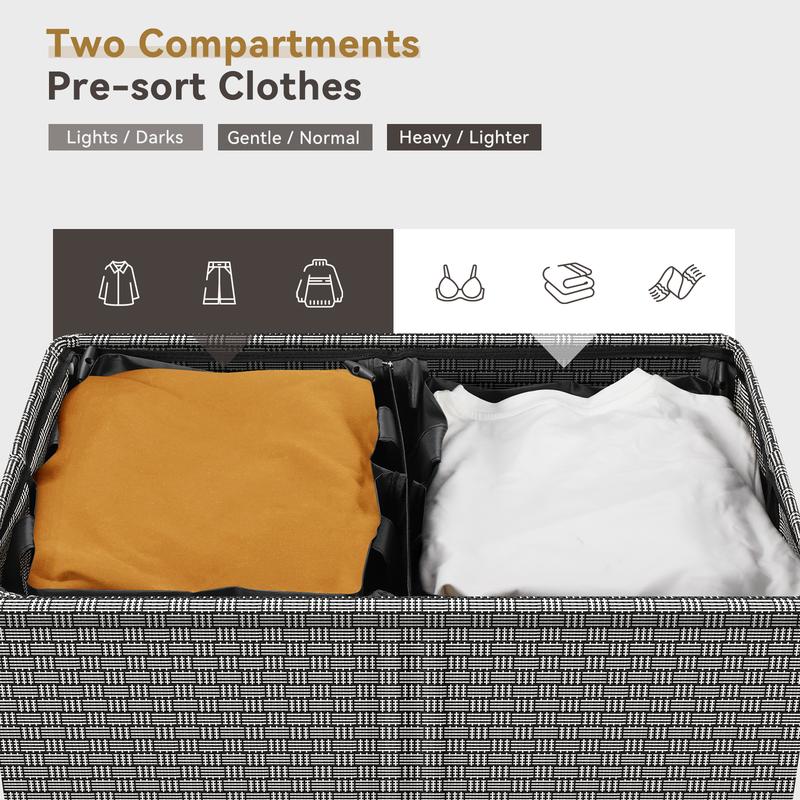 SOLEDI 130L Double Laundry Hamper with Lid and Handle, Laundry Basket 2 Section with Removable bag, Collapsible Dirty Clothes Hampers for Laundry, Bedroom, Dorm, College Organiser