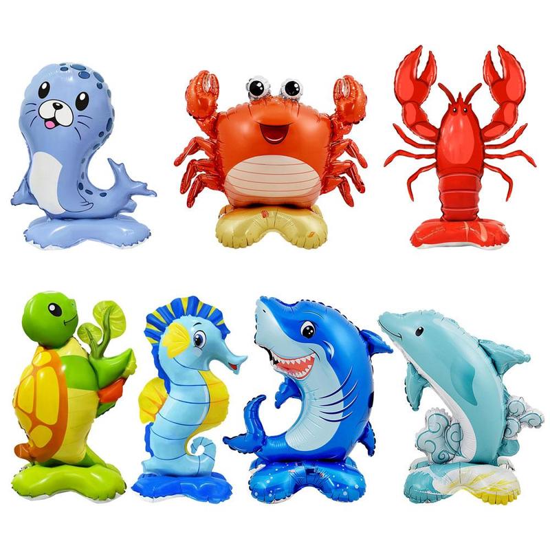 Under The Sea Animal Design Balloon, 7 Counts set Cute Ocean Animal Foil Balloon, Standing Balloon for Birthday Party Decoration