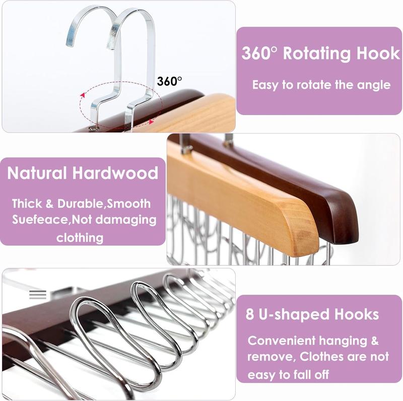 2 Pack Belt Hanger for Closet, Sturdy Wood Bra Hanger with 8 Hooks, 360Rotating Space Saving Hanger Closet Organizers and Storage for Dorm & Apartment for Belt, Tie, Tank Top, Bra, Scarf (Original)